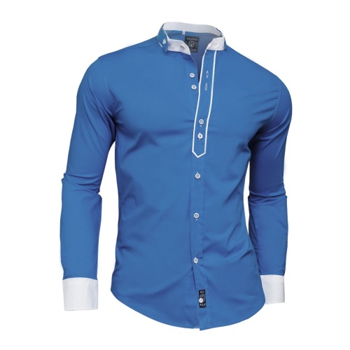Designer Men Casual Formal Double Cuffs Grandad Band Collar Shirt Elegant Tie